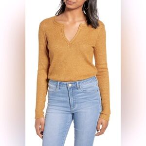 Socialite Long Sleeve Waffle Knit Thermal Henley Top